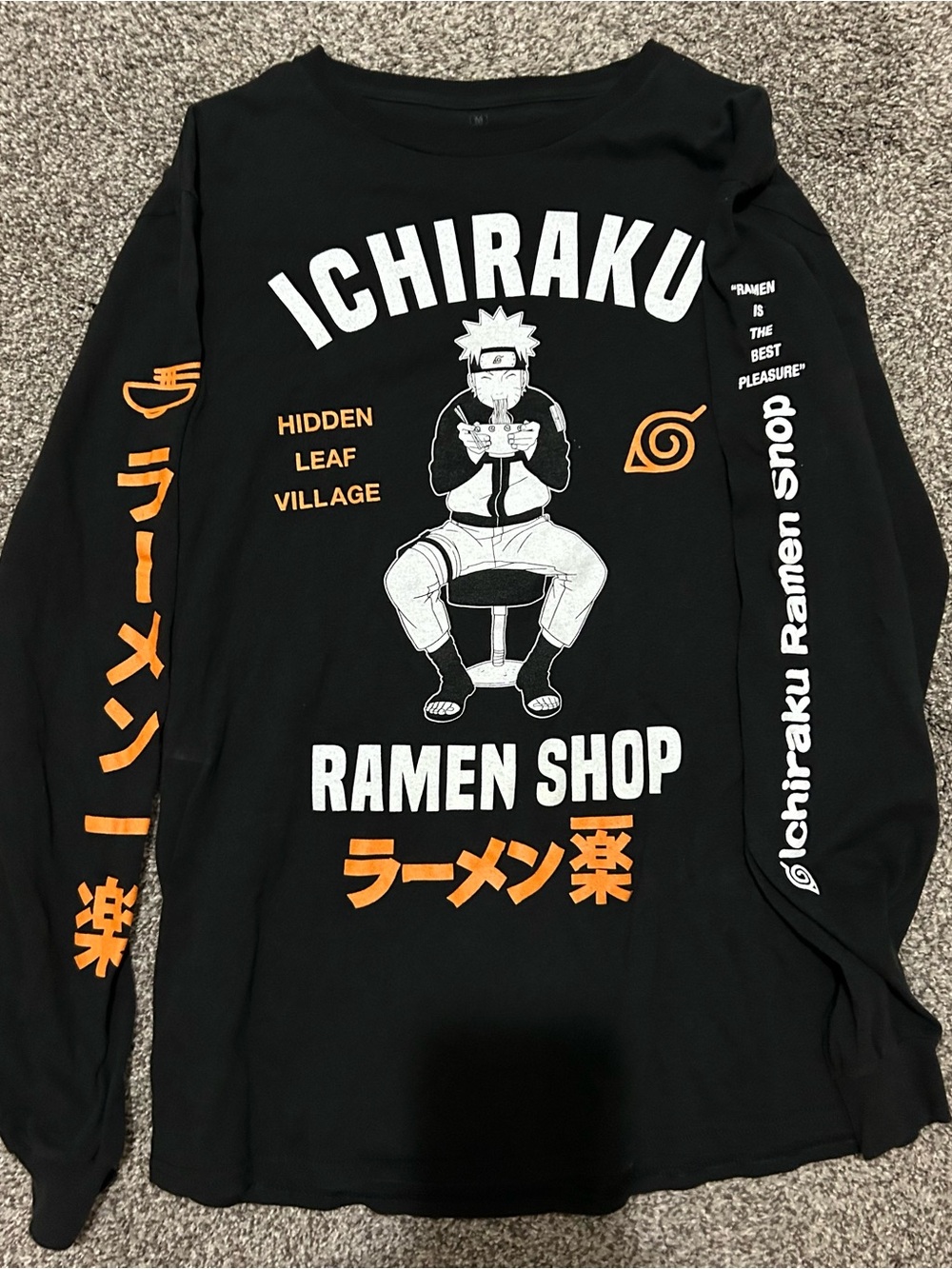 Naruto Ichiraku Ramen Shop Long Sleeve Graphic Anime Shirt Black Orange size Med